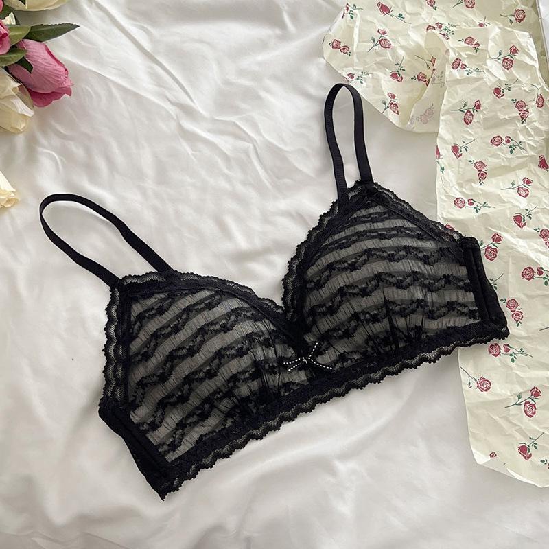 Summer Thin Underwear Women's Small Breasts Gather Without Steel Rings To Close the Breasts, Anti-sagging Lace French Triangle Cup Bra Cover