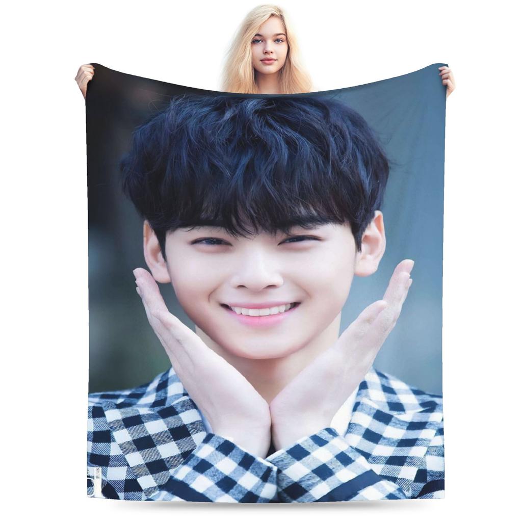 Cha Eun Woo Flannel Blanket Winter Warm Soft Throw Blanket for Child Home Decor Fluffy Bedspread Sofa Bed Cover