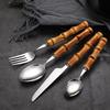 8/16/24pcs Creative Bamboo Cutlery Sets 304 Stainless Steel Steak Cutlery Tableware set Spoon and Fork Kitchen Dining Bar