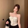Summer New Pure Desire Bow Metal Decorative Splicing Tube Top Slim and Thin One-piece Top with Chest Pad Women