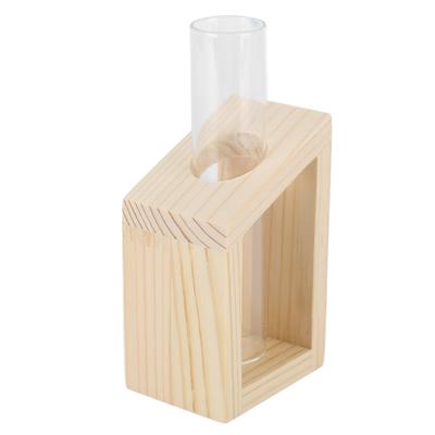 Test Tube Plant Vase Simple Tube Glass Vase Decoration Wooden Frame Hydroponic Plant Container Home Desktop DecorationSingle Tube