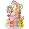 25 PCS Groovy Cake Topper Boho Rainbow Hippie Cake Decoration with Disco Balls and Daisy Flowers for Groovy Theme Birthday Party Supplies