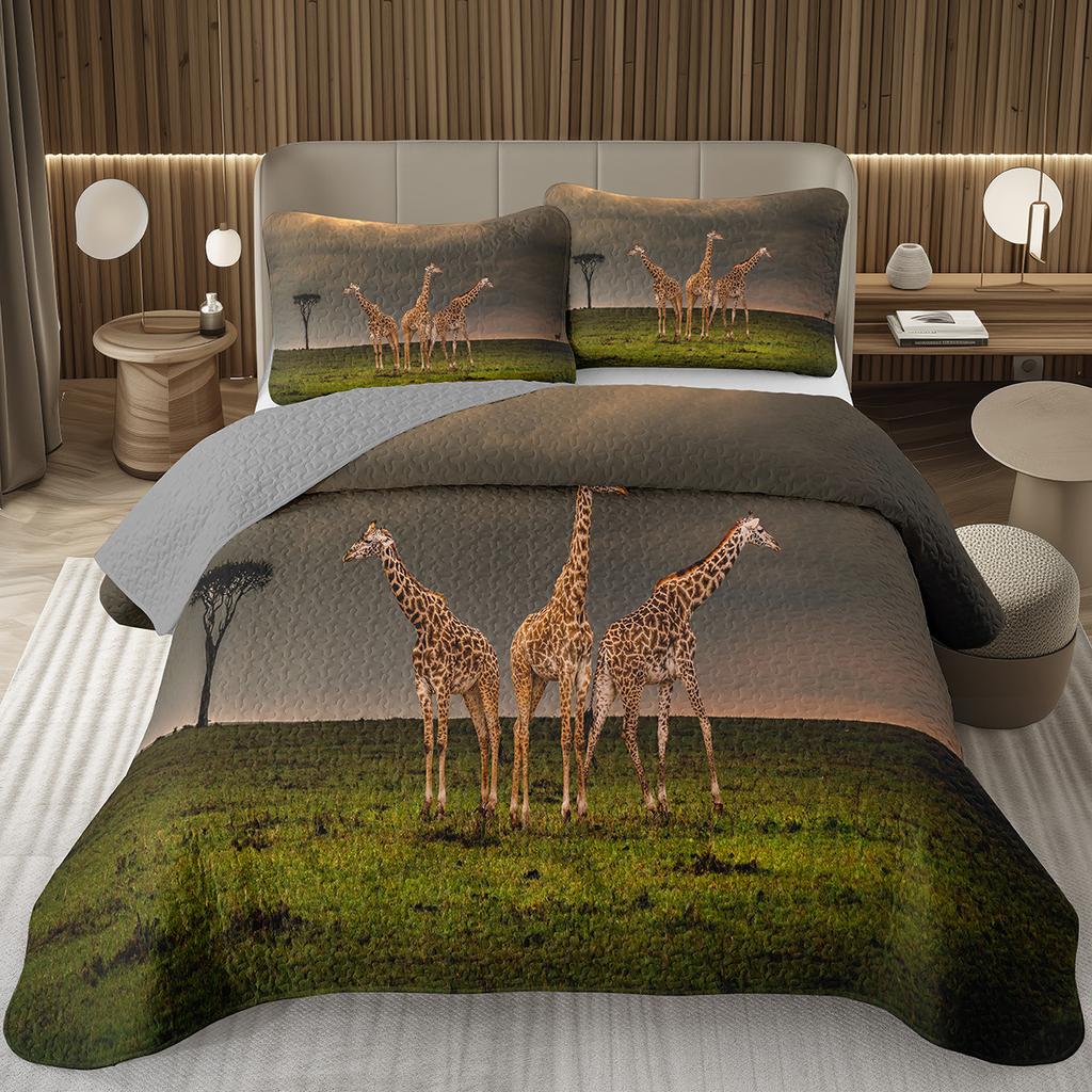 Safari Giraffe Bedspread Twin Queen Wildlife Animals Quilted Coverlet For Teens Adult Bedroom Decor Rustic Farmhouse Bedding Set