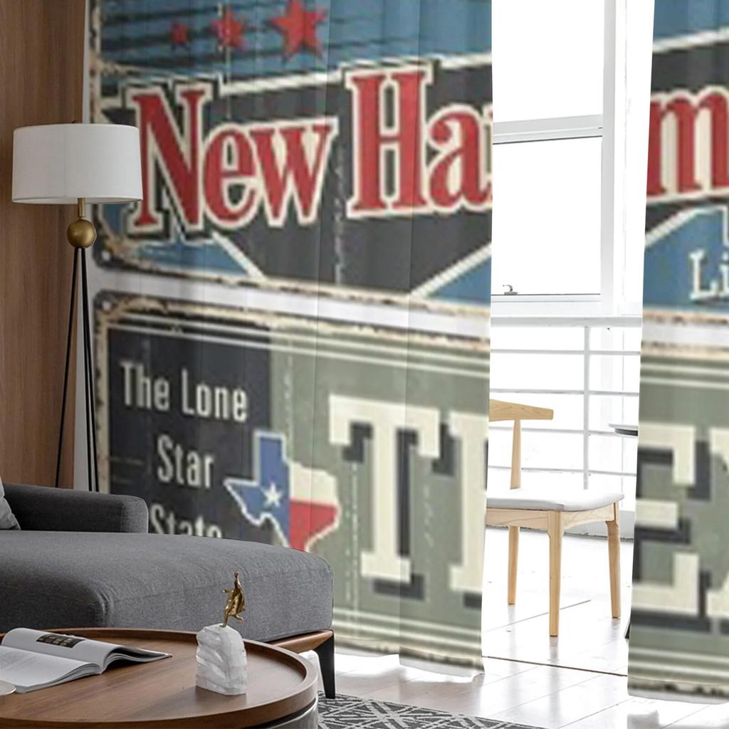 Vintage Tin Sign Collection With America State Sheer Curtains for Living Room Tulle Window Curtain Bedroom Kitchen Veil Drapes