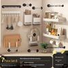 White Wall-Mounted Kitchen Rack: No-Drill Seasoning, Knife, and Chopsticks Organizer
