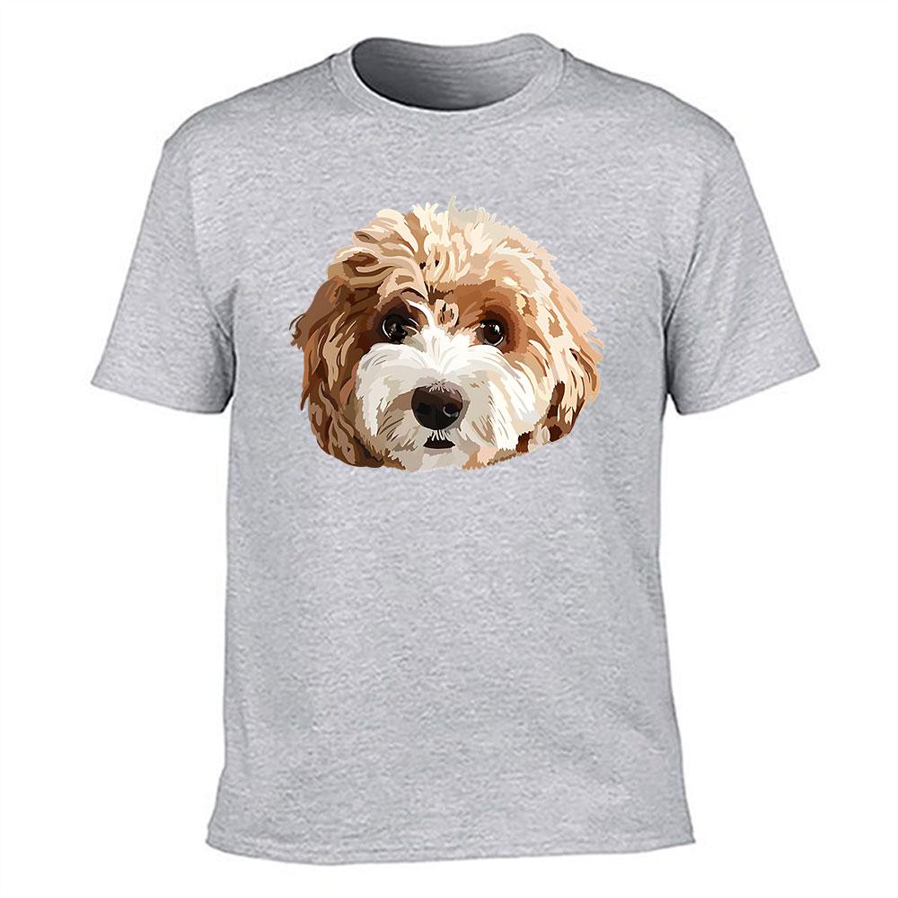 Mens Cotton TShirt Cute Fluffy Brown White Puppy Print Casual Crew Neck Short Sleeve Tee for Dog Lovers