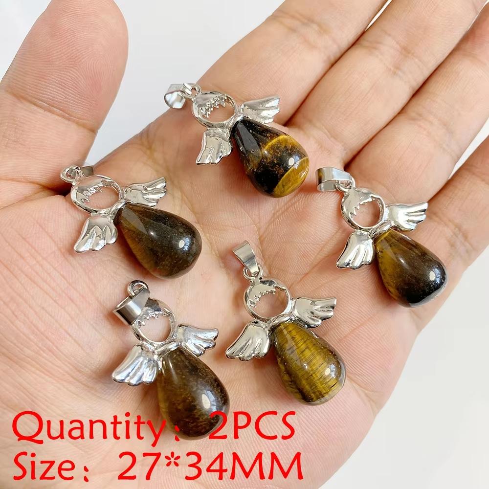 2PCS Natural Yellow Tiger Eye Stone Pendant Heart Star Drop Shape Symbolizing bravery and wealth protection Amulet Healing Charm