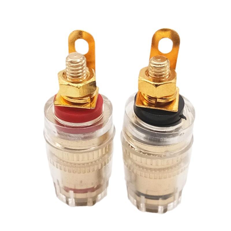 Gold-Plated Copper 520 Medium-Length Binding Post with Transparent Crystal for Audio Amplifiers, Compatible with 4mm Banana Sockets