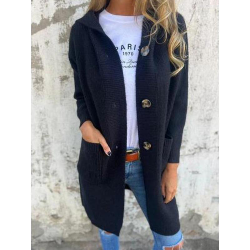 TIFICY Women's Fashion Casual Fall Winter Solid Color Print Long Sleeve Hooded Sweaters