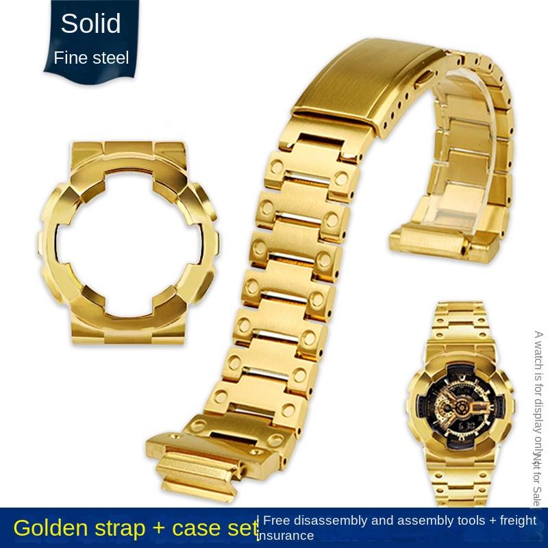 Modified Golden Case Bezel metal Watchband Set For Casio G-SHOCK Black Samurai GA-110GB GA100 GA120 Stainless steel Watch strap