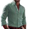 Men Lapel Long Sleeve Shirt Classic Black White Vertical Stripe Slim Fit Button Down Top for Business Daily Casual Wear