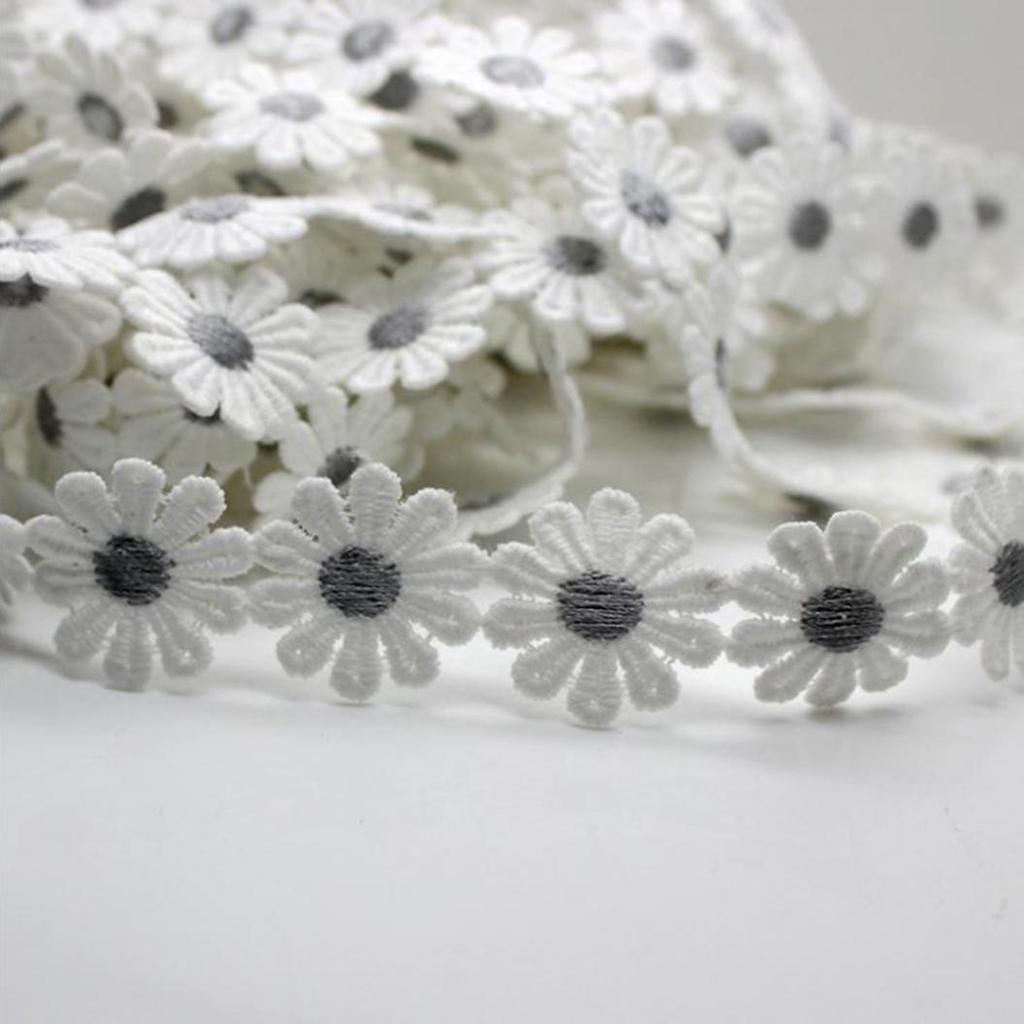1 Yard Embroidered Daisy Flower Lace Trim Applique Headband Sewing DIY Craft