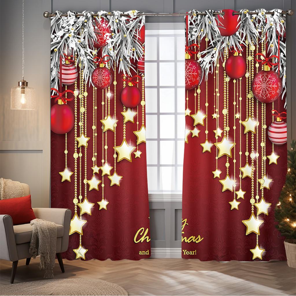 Christmas Star Pendant Print Curtains Multiple Size Living Room Insulation Easy Install Light Blocking Set Of 2 Made Polyester Machine Washable