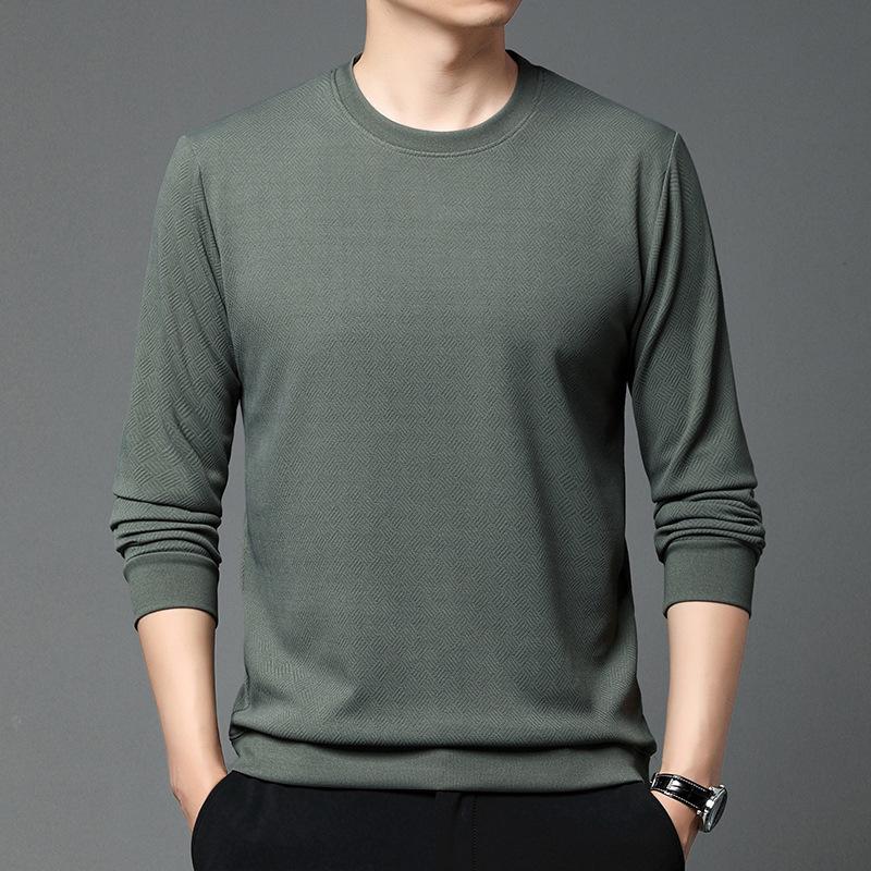 Trendy Korean Style Sweatshirt for Men In Spring and Autumn Thin Round Neck Long-sleeved T-shirt Bottoming Solid Color Top
