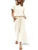 Womens Two Piece Loungewear Set Short Sleeve Top and Drawstring Cropped Pants