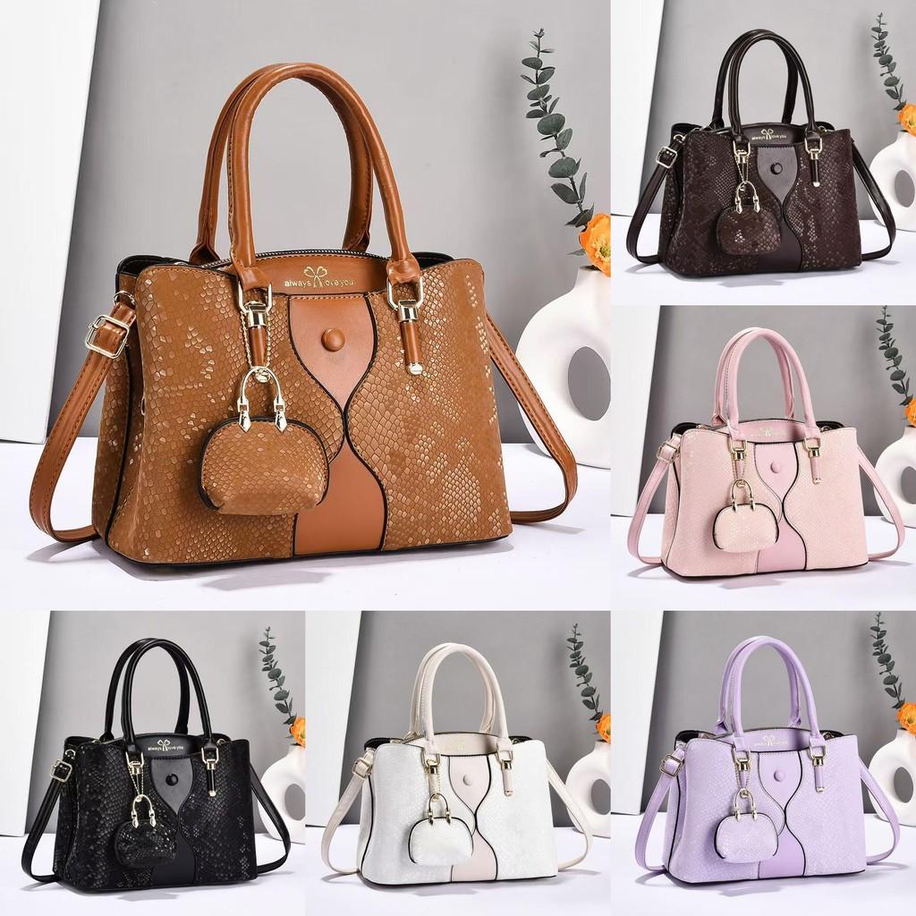 Fashion Splicing Design Shiny Snake Pattern Women Handbag With Pendant Small Bag For Daily Use