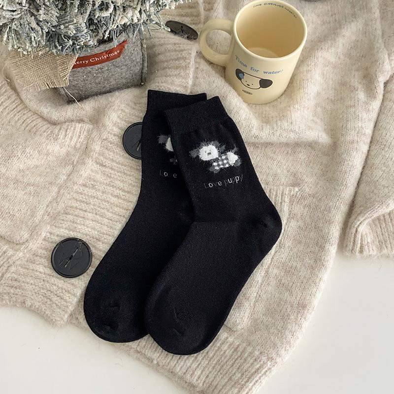 Korean ins wind socks flocking dog medium tube socks spring and autumn fair island ethnic wind stacking socks One size fits all