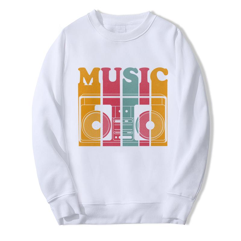 

Свитер Harajuku Толстовка с круглым вырезом Музыкальный дизайн Модный принт с принтом Свободный белый топ большого размера Xs-5Xl