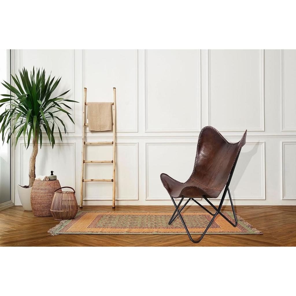 Vintage Brown Leather & Arm Butterfly Chair | Genuine Tan Leather Butterfly Chair Home Decor | Handmade Chair