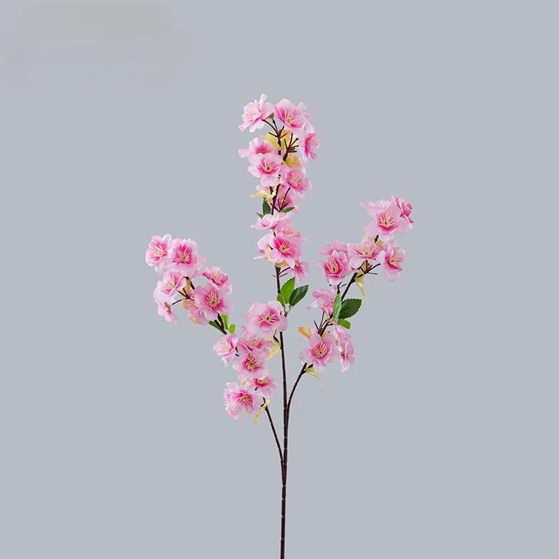 Hotel Decor Artificial 3 Forks Cherries Blossoms Branch Silk Fake Flower Garden Decorated Pink Cherry Blossom Simulation Flowers