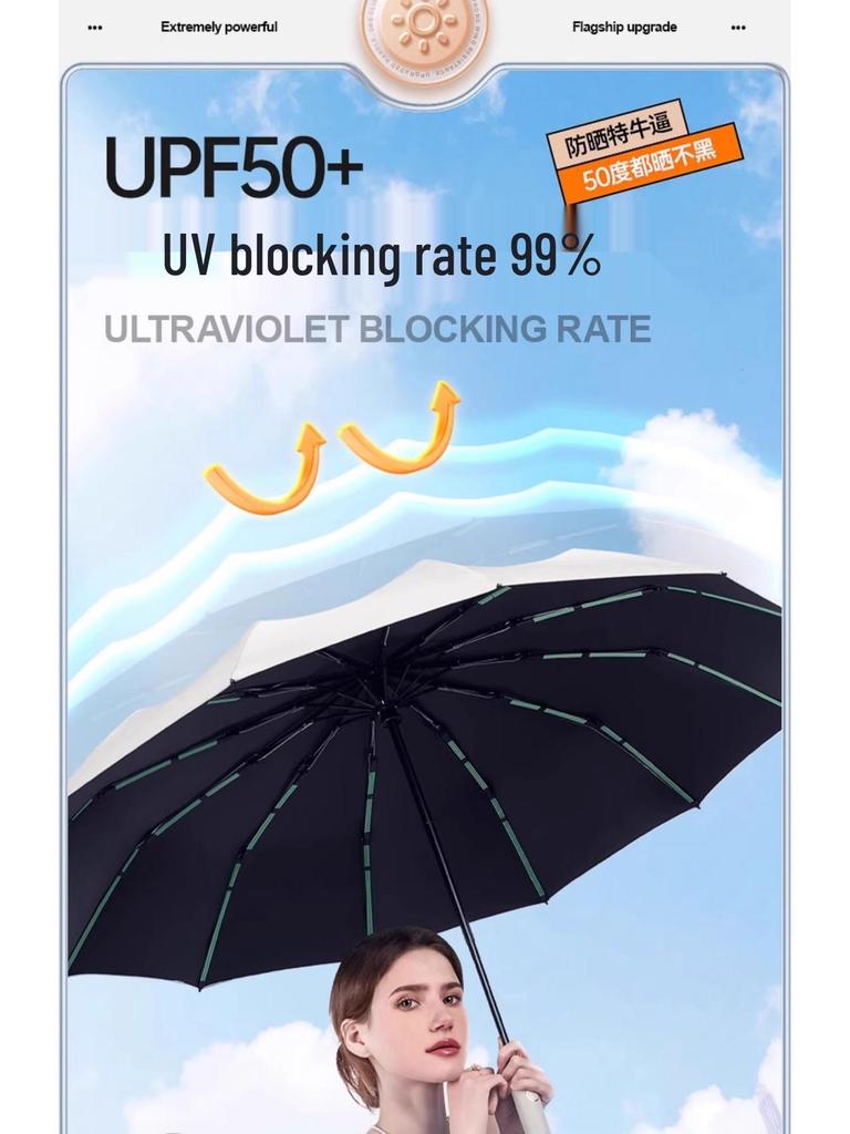Extra Large Dual-Use Folding Umbrella, Auto-Open, Reinforced for Rain & Sun, UV Protection, Sunshade for Women & Men