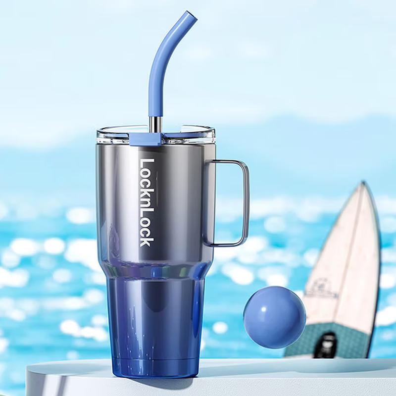 LOCK&LOCK Mirror Blue 800ml Double-Drink Insulated Cup