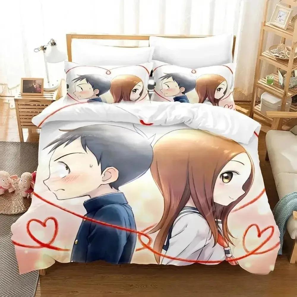 Teasing Master Takagi-san Bedding Set Single Twin Full Queen King Size Bed Set Adult Kid Bedroom Duvet Cover Sets 3D Anime Bed