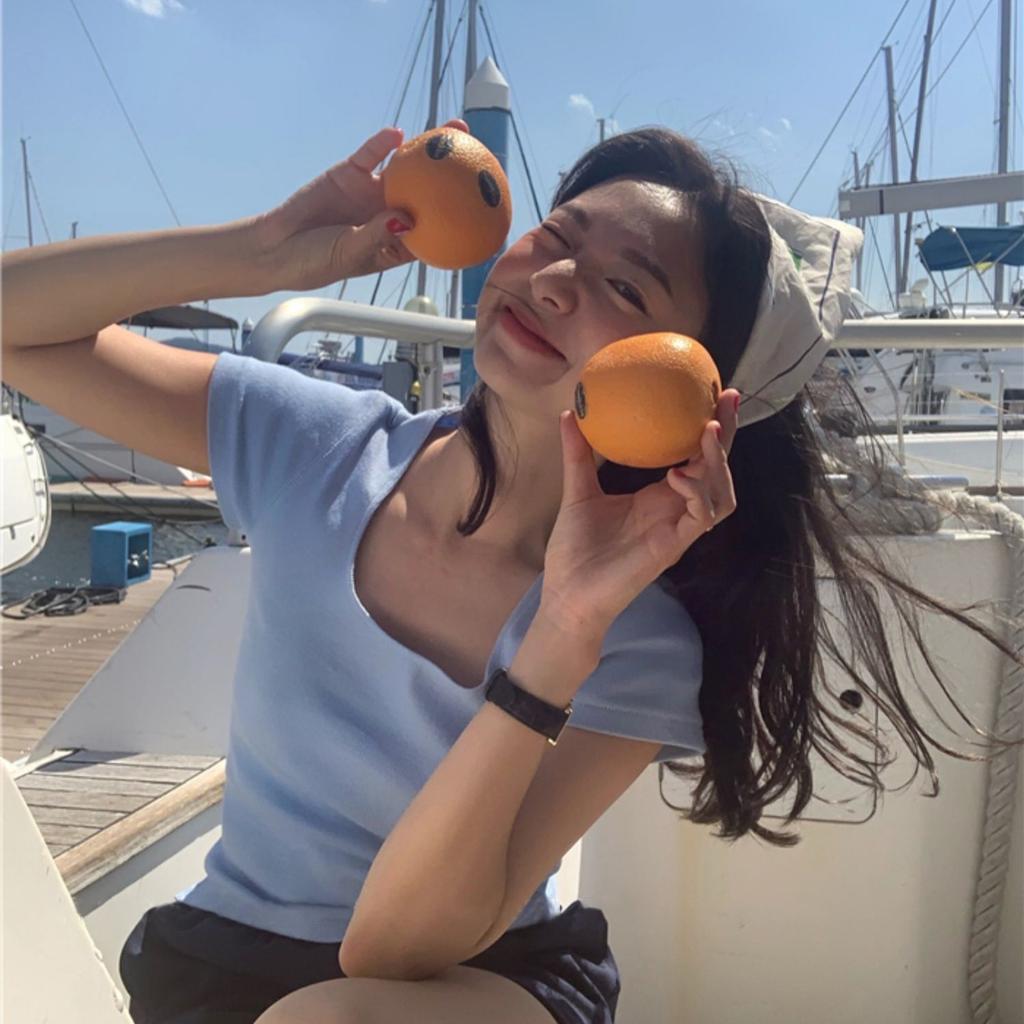 Tricou cu mânecă scurtă în dungi de vară coreeană pentru femei