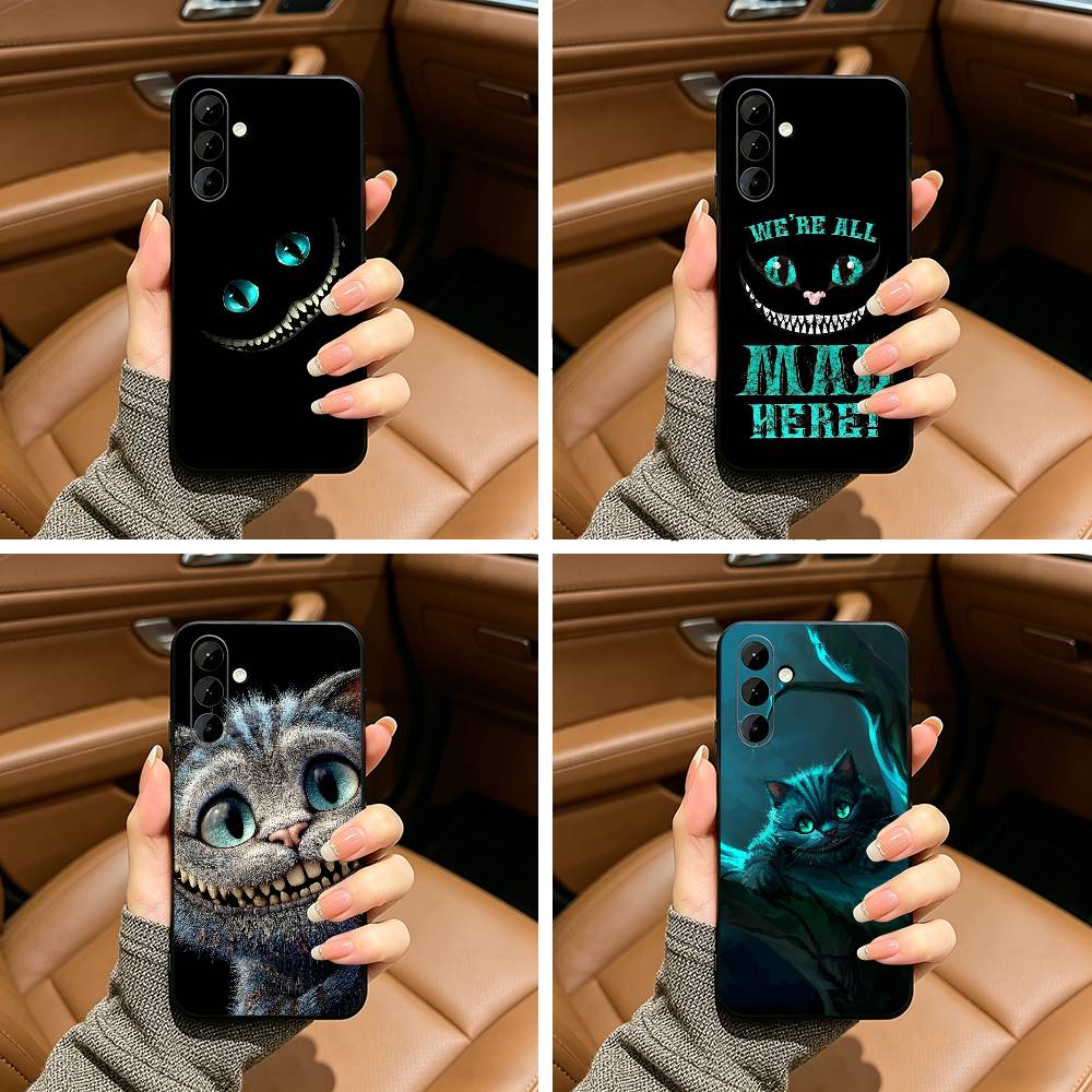 Cute C-Cheshire Cat Phone Case For Samsung Galaxy A73,A71 A72,A70,A53,A52,A51,Soft Silicone Black Cover
