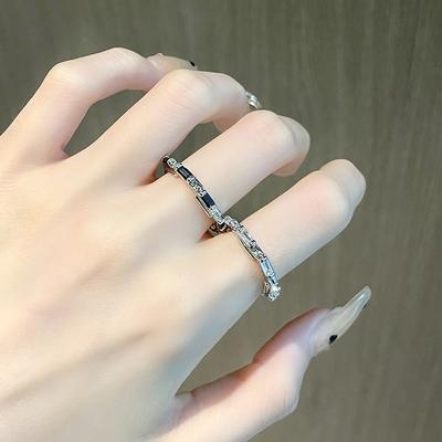 Stacking Niche Design Open Ring, Personality High Sense Index Finger Opening, Black And White Lattice Zircon Women'S Ring