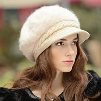 Mode Winter Verdickt Warmhalten Gestrickte Koreanische Kaninchenhaar Mütze Damen Ohrenschutz Vielseitige Entenschnabelmütze Verdickte Warme Strickmütze