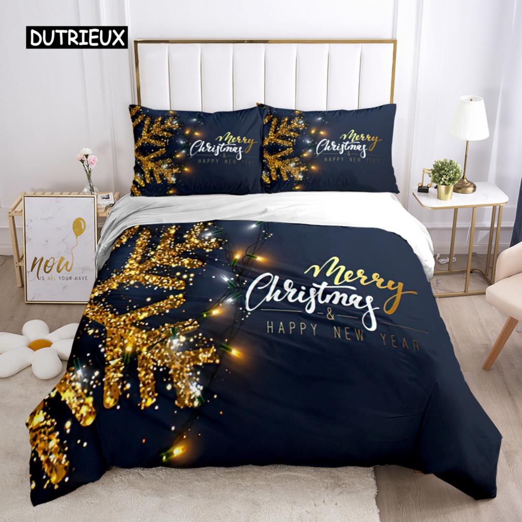 Chirstmas Påslakan Barns sovrum 3D Tecknad Merry Chirstmas Enkelsängset Polyester Jultomten Gott Nytt År påslakan