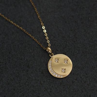 Necklace Pendant Sun Moon Star Round Brand Styling Smiling Small Diamond Shining Temperament Pendant Women's Style