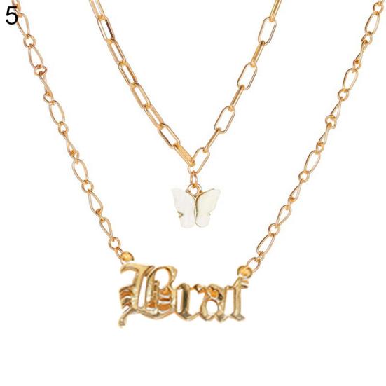 Doppelschichtige Acryl-Schmetterlings-Halskette, Buchstabe-Engel-Anhänger, langer Kettenschmuck