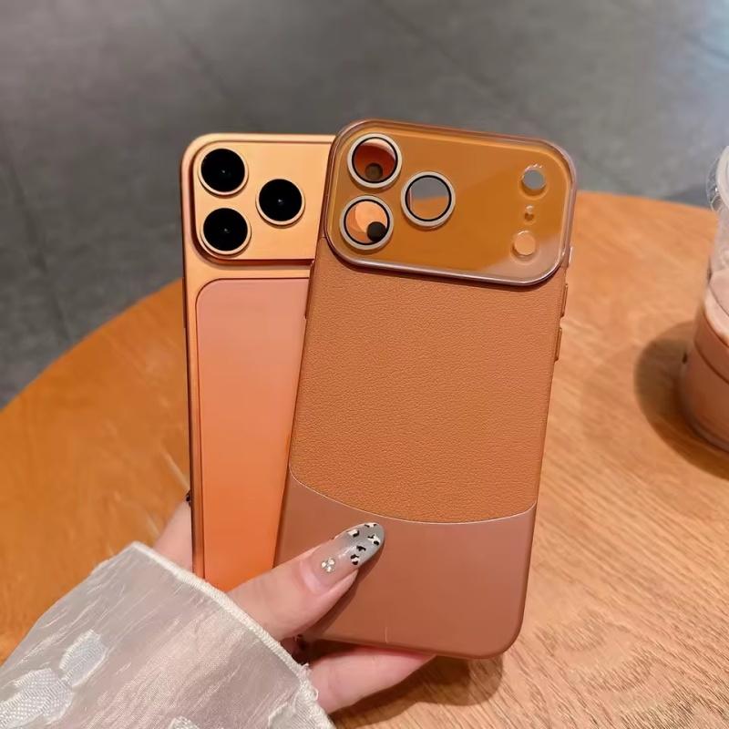 Napa Deri Liçi Desenli İki Tonlu Kılıf iPhone 17 Pro Max 17 Pro Air 16 Plus 15 14 13 12 11 Pro Lens Koruyucu Kapak