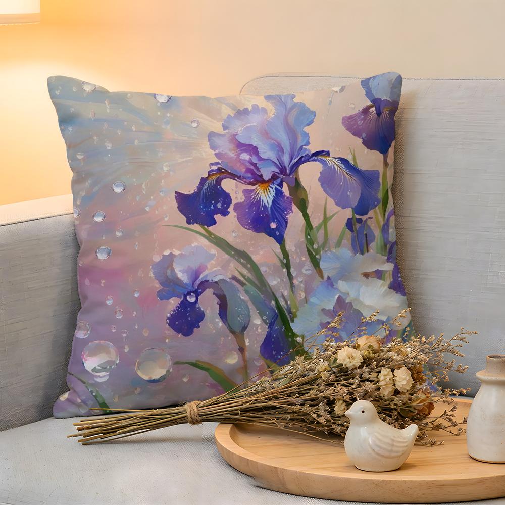 Cushion Cover Linen SkinFriendly Soft Decorative Case for Sofa Home Decor Fashion Iris Pillow Cover