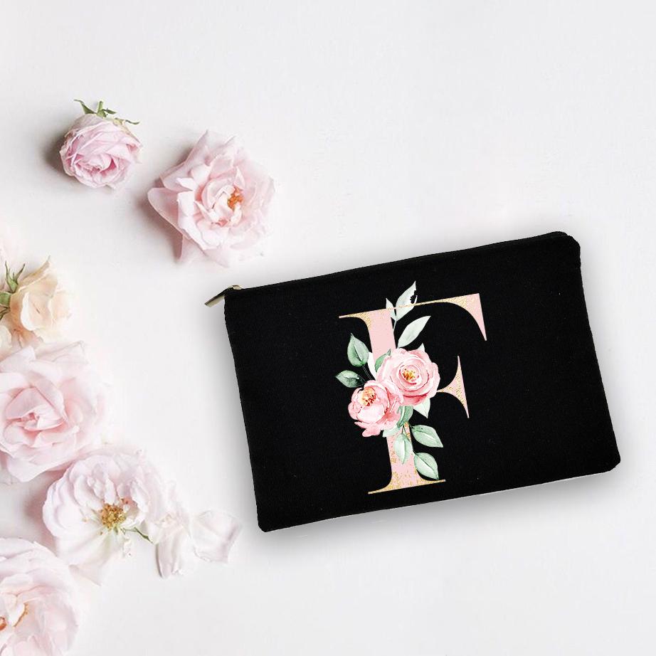Bridesmaid Personalized White Makeup Bags Alphabet Flowers Bride Wedding Cosmetic Bag Toiletries Organizer Pouch Proposal Gifts