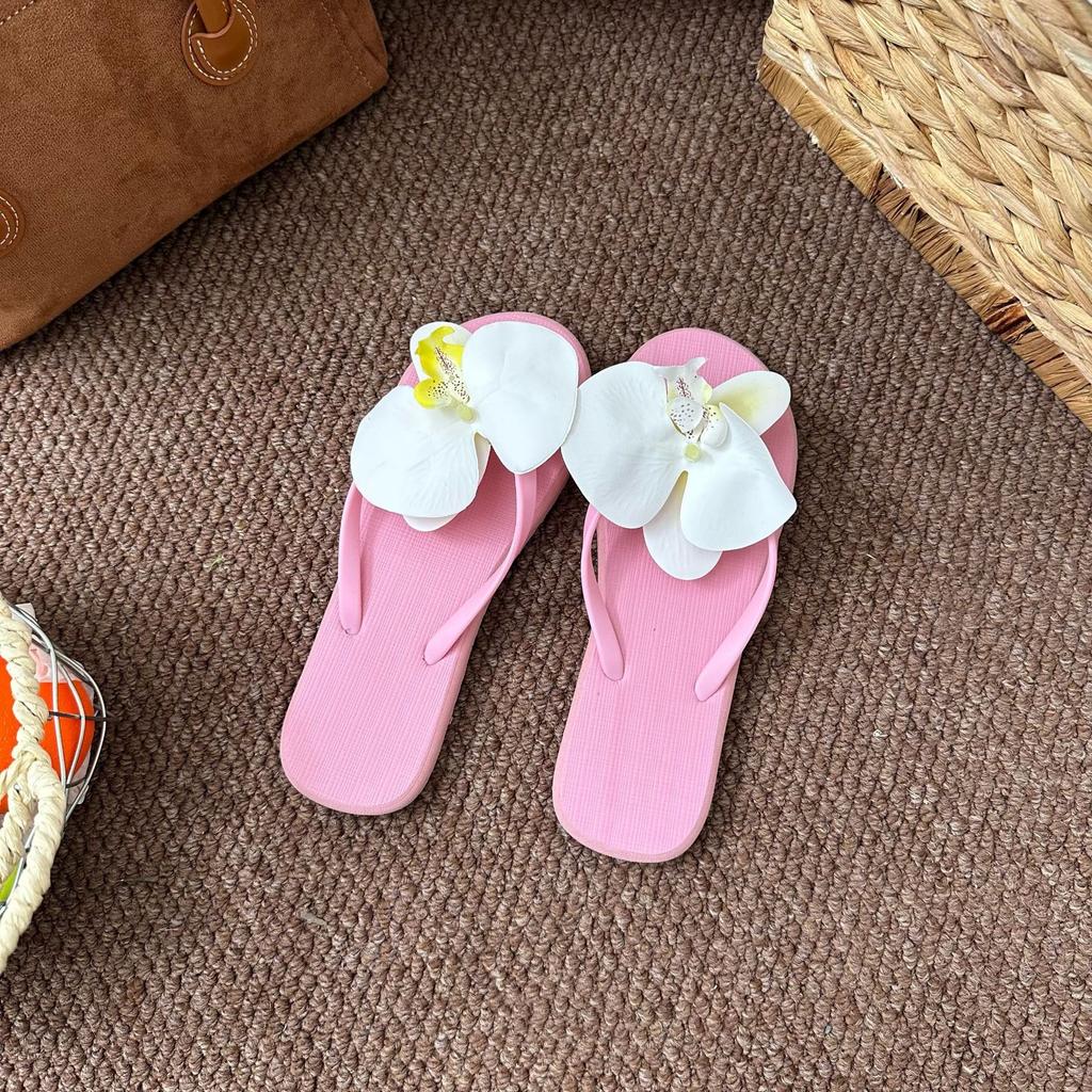Summer Butterfly Orchid Flip Flops, Women's Sweet Vacation Style, Seaside Beach Sandals, Flip Flops, Flip Flops for Wearing Flat Shoes On The Outside