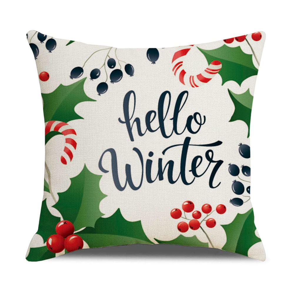 Christmas Green Series Pillowcase Cartoon Printed Linen Pillowcase Household Supplies Sofa Cushion