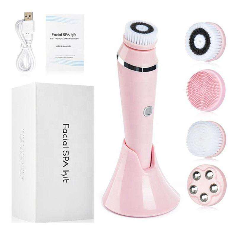 4-in-1 Waterproof Electric Facial Cleansing Brush with Deep Pore Cleansing and Silicone Massager