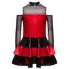 Vestido de Menina Brilhante com Lantejoulas em Camadas e Babados Ombro a Ombro Manga Longa Gola Alta Roupa de Jazz