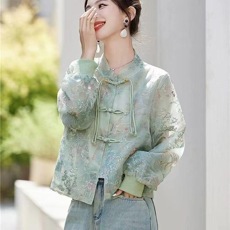 Chinese Style French Embroidery Jacket Short Style Loose Fit Sun Resistant Small Top