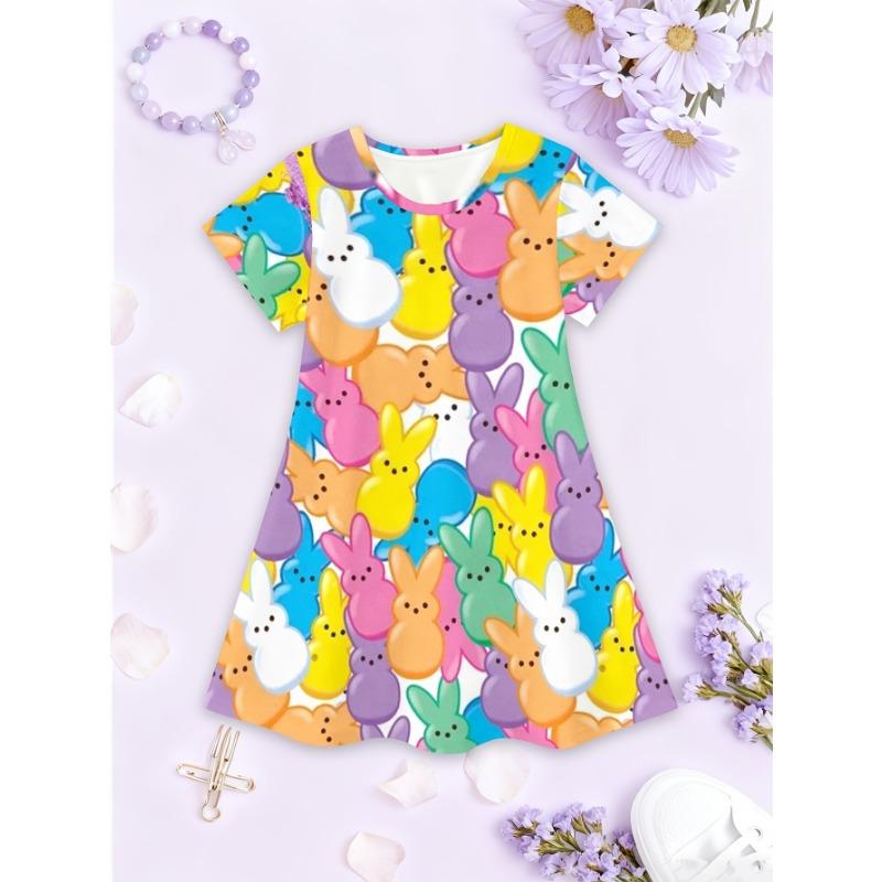 

Girls 3D Rabbit Print Short Sleeve Dress | Sweet Style, Perfect for Outdoor Activities and Vacations 100
