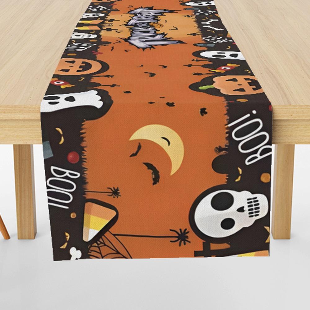 Festive Reindeer Pine Printed Table Runner Heatproof Linen Fabric Tablecloth for Home Decoration