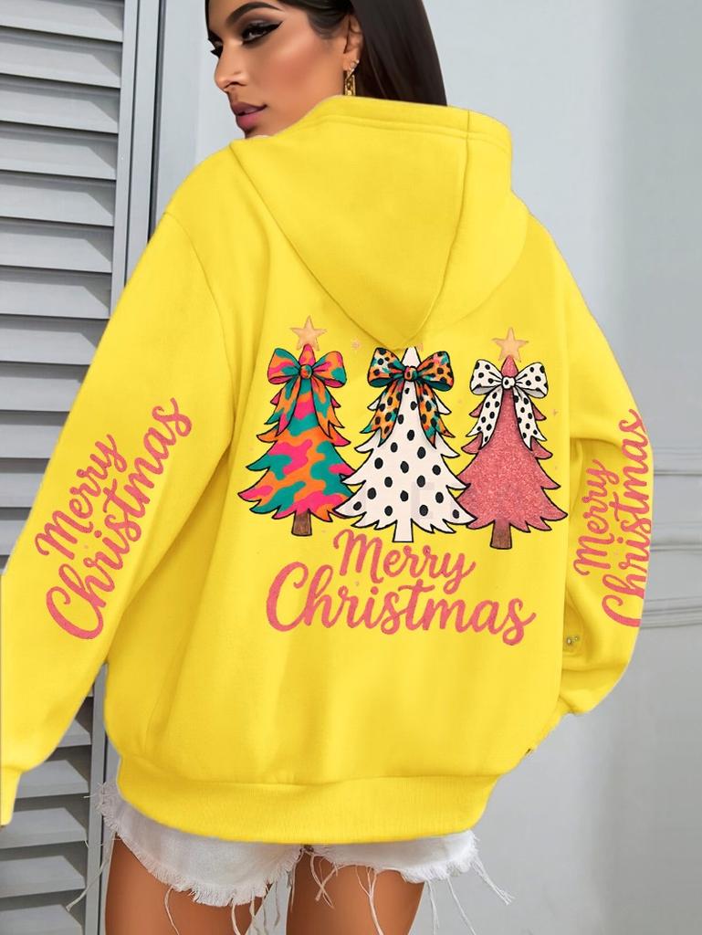 Merry Christmas Colorful Bow Tree Print Pattern Hoodie Jumper Autumn And Winter Sweater