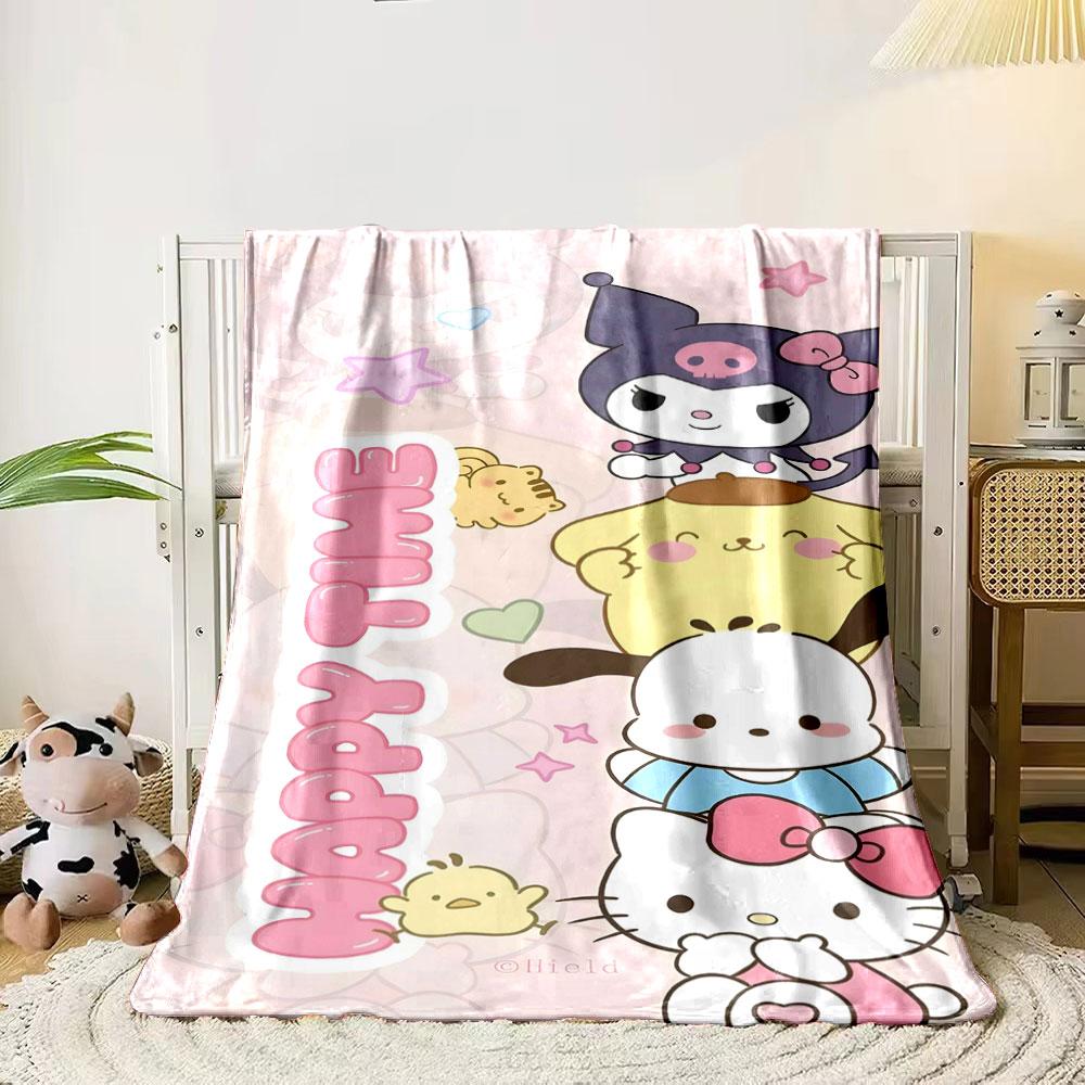 

Stacked cartoon characters with pastel colors, text Happy Time, and stars. for all seasons blanket lunch break throw gift 80cm x 120cm