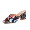 Womens Sandals Printed Summer 2024 New Thick-heeled Popular High-heeled Sexy All-match Half-slippers Open Toe Casual Basic Shoes