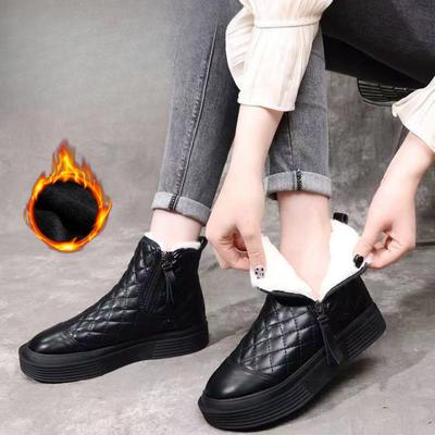 Fashion Snow Boots Women's Winter Soft Leather Short Boots Cotton Warm Shoes Plus Velvet Thick Short Boots
