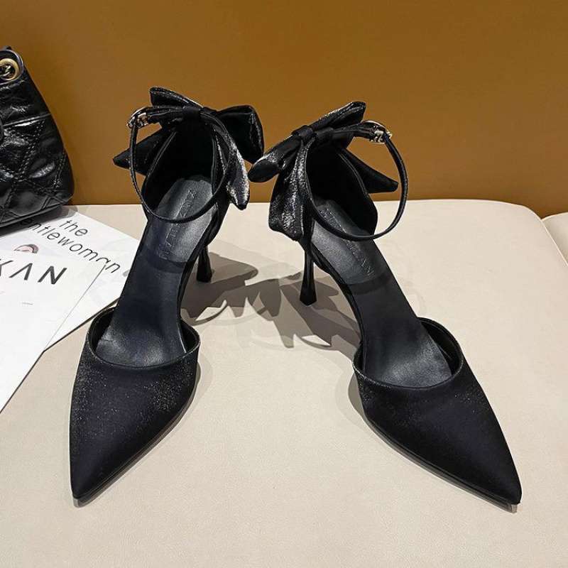 One-word buckle single shoes wedding shoes female bride shoes satin spring and summer hollow white wedding dress two wear pointed stiletto high heels