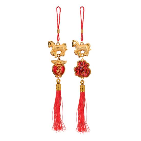 2026 Horse Hanging Ornament Chinese New Year Horse Lucky Charm Red Tassel Feng Shui Pendant for Car Bonsai Tree Lunar New Year Wealth